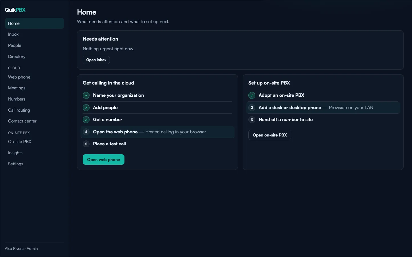 QuikPBX home setup checklist for Cloud and On-site PBX